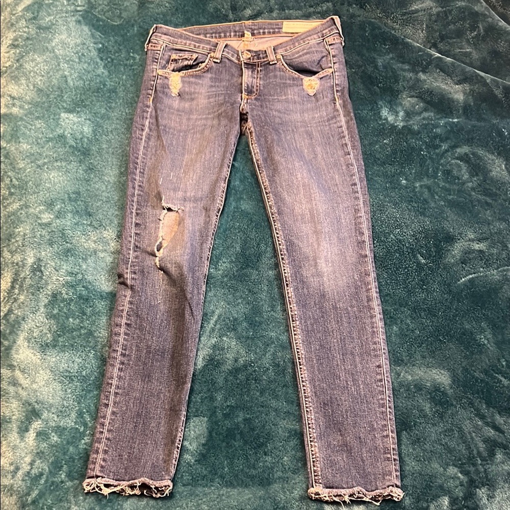 Rag and Bone Skinny Distressed Blue Jeans size 27